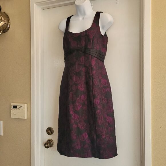 Tahari jacquard classic purple and black sheeth dress - Picture 2 of 6